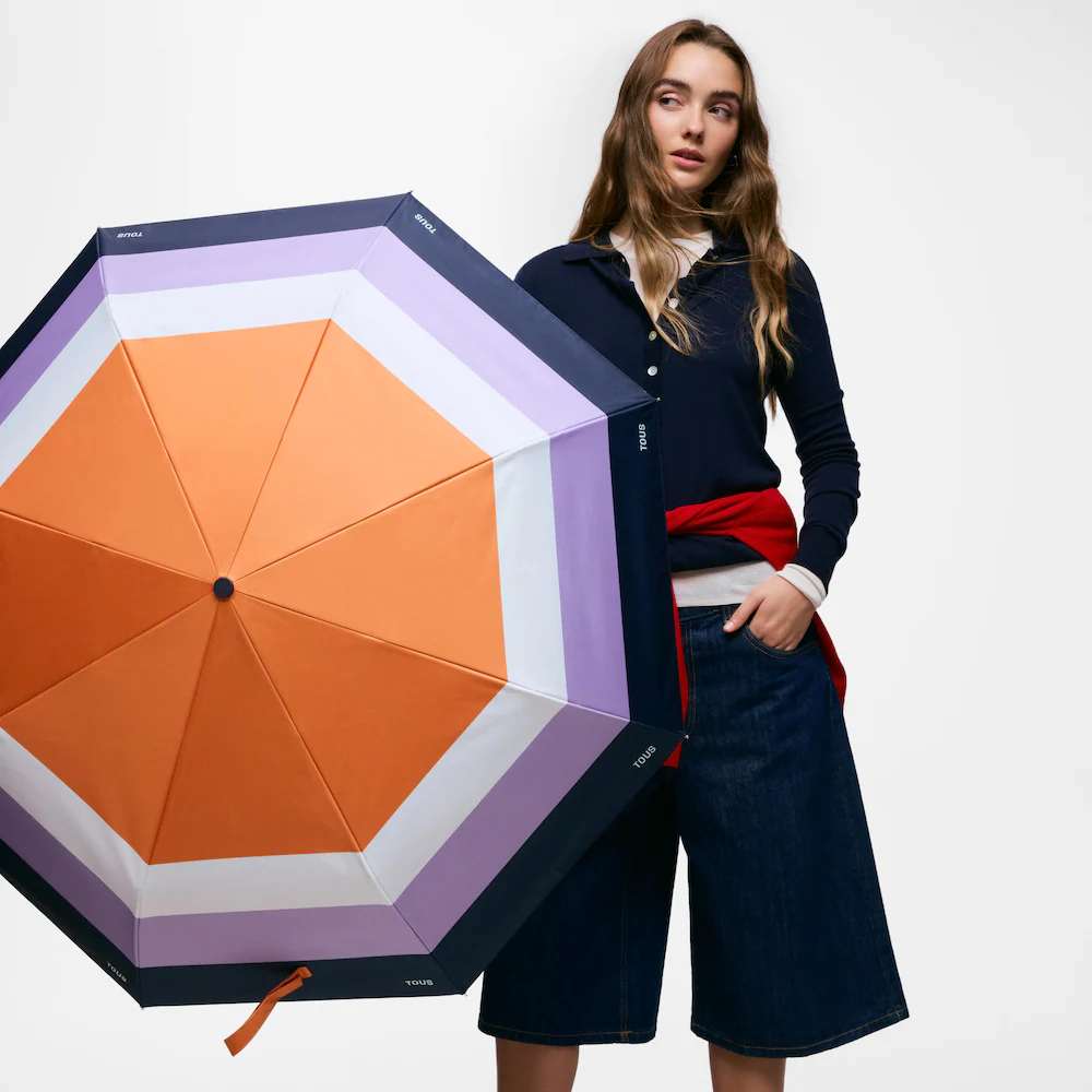 Guarda Sol e Chuva Riscas Coloridas Laranja - Tous  3