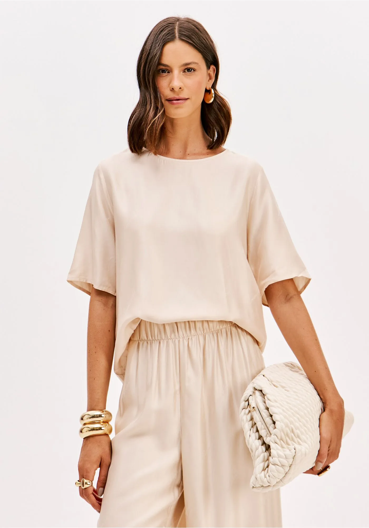 Blusa Manga Curta Creme Nude - Lança Perfume 1