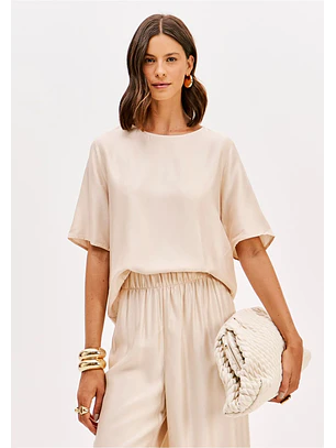 Blusa Manga Curta Creme Nude - Lança Perfume