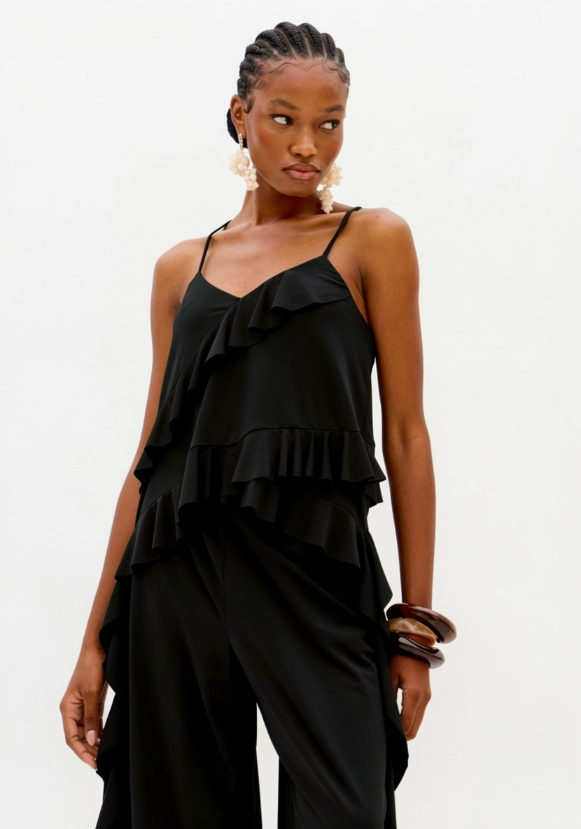 Top com Folhos Malha Fria Preto - Lança Perfume 1