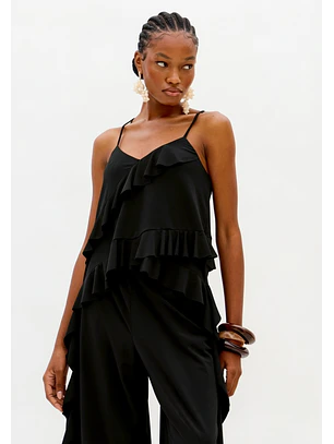 Top com Folhos Malha Fria Preto - Lança Perfume