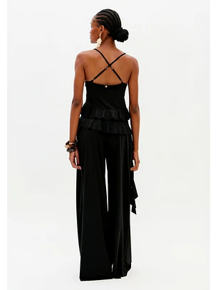 Top com Folhos Malha Fria Preto - Lança Perfume