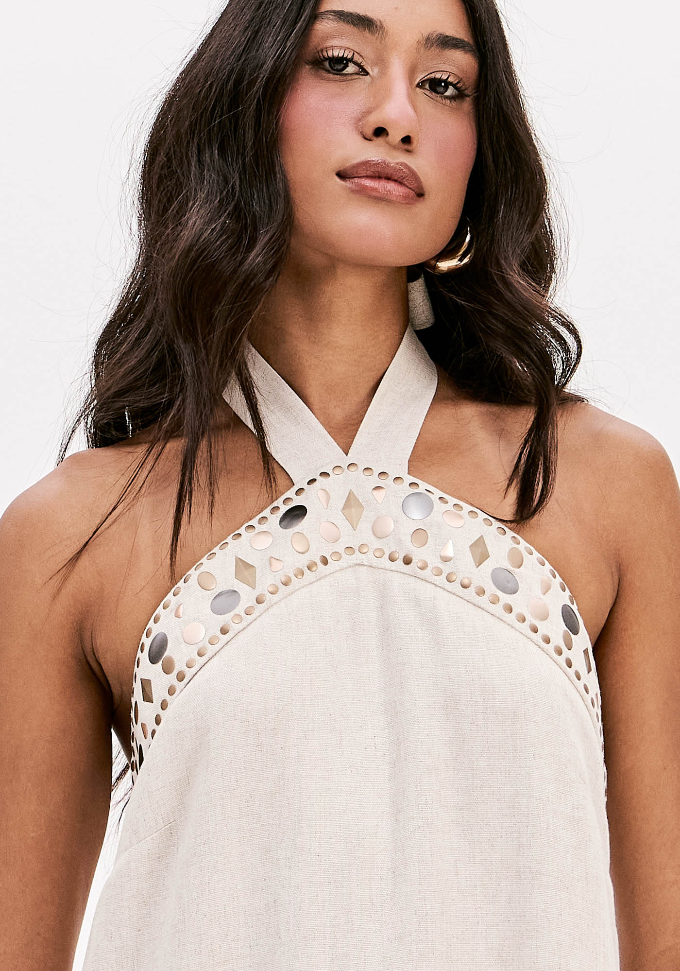 Vestido em Linho Comprido Bege - Lança Perfume  3