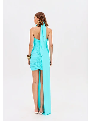 Vestido Assimétrico Azul Turquesa - Lança Perfume