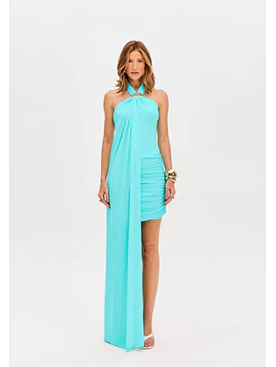 Vestido Assimétrico Azul Turquesa - Lança Perfume