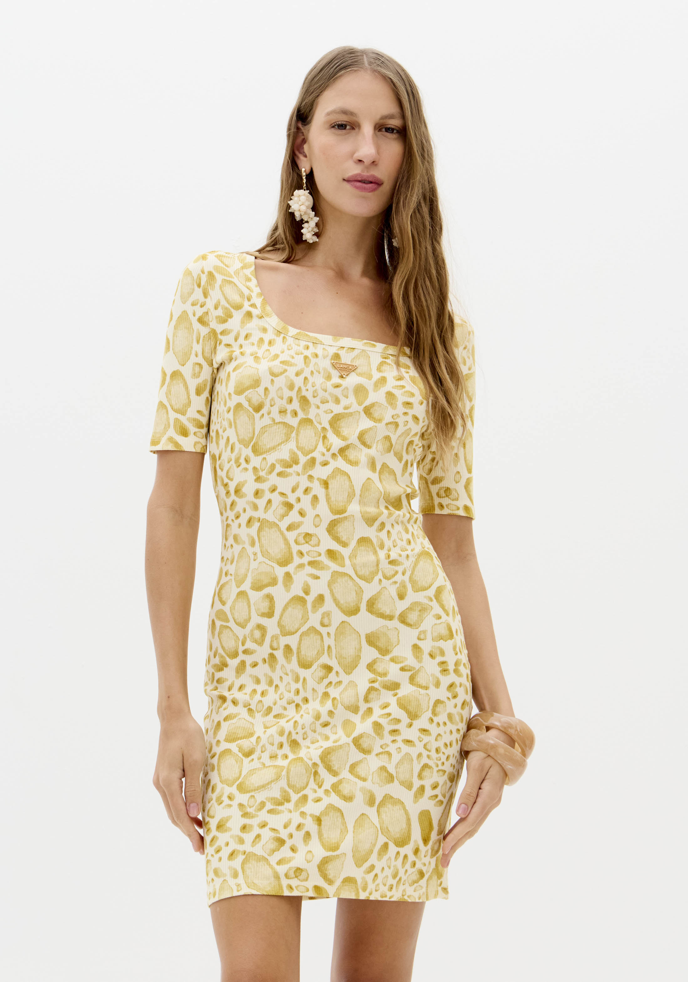 Vestido Curto Canelado TURTLE Bege - Lança Perfume 1