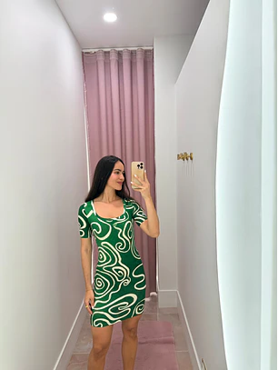 Vestido Curto Canelado SPIRAL Verde - Lança Perfume 