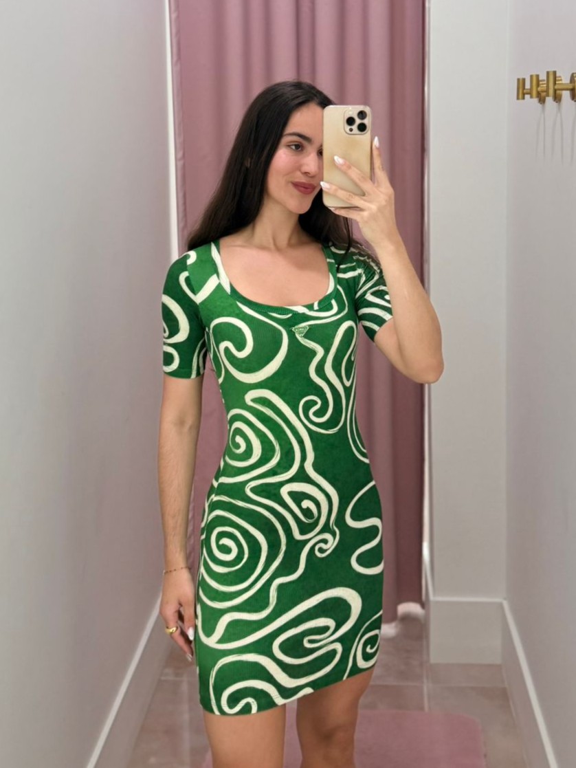 Vestido Curto Canelado SPIRAL Verde - Lança Perfume  3