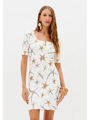 Vestido Curto Canelado STARFISH Branco - Lança Perfume