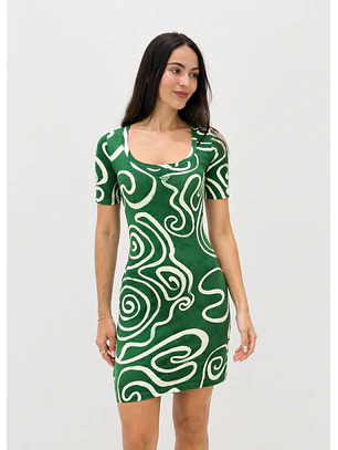 Vestido Curto Canelado SPIRAL Verde - Lança Perfume 