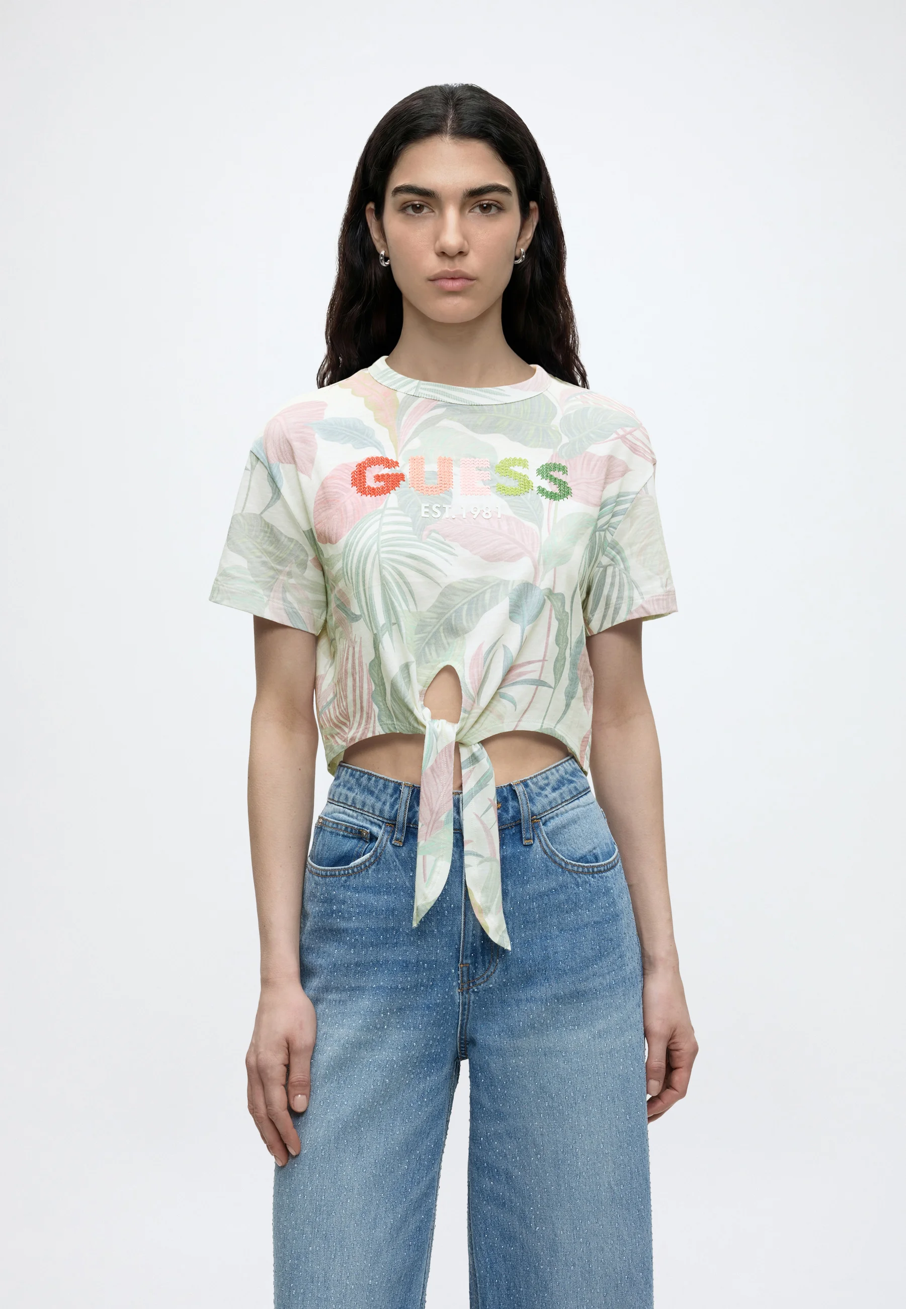 T-shirt com Nó Jungle Verde - Guess  1