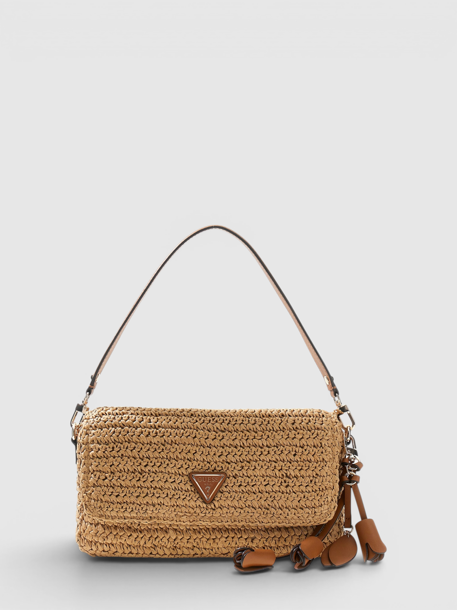 Crossbody Mala Retangular OFELIA em Ráfia Camel - Guess  1