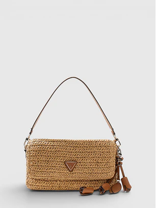 Crossbody Mala Retangular OFELIA em Ráfia Camel - Guess 