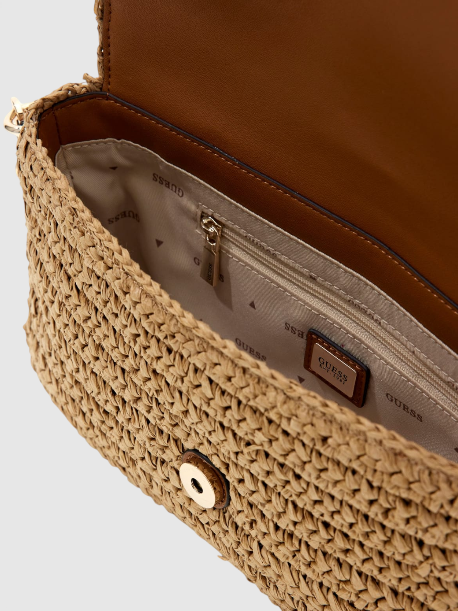 Crossbody Mala Retangular OFELIA em Ráfia Camel - Guess  3