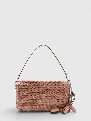 Crossbody Mala Retangular OFELIA  em Ráfia Rosa - Guess 