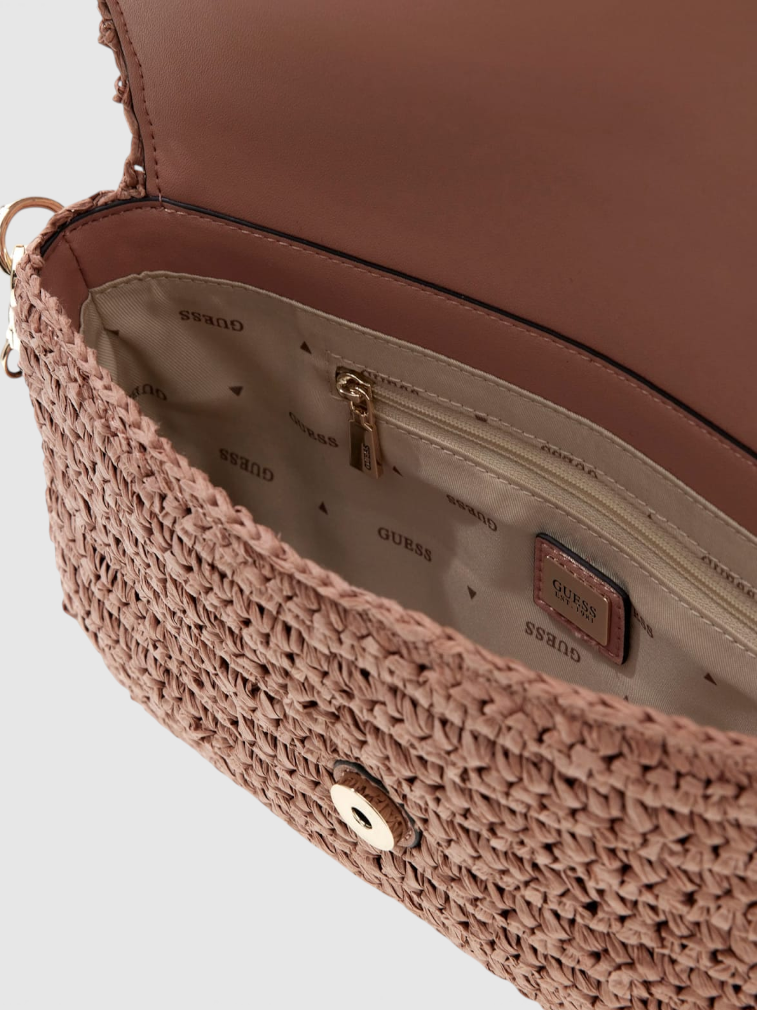 Crossbody Mala Retangular OFELIA  em Ráfia Rosa - Guess  3