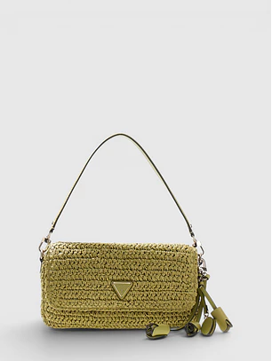 Crossbody Mala Retangular OFELIA em Ráfia Verde - Guess 