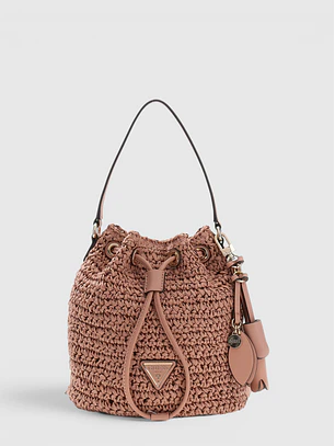 Mala Bucket OFELIA em Ráfia Rosa - Guess 