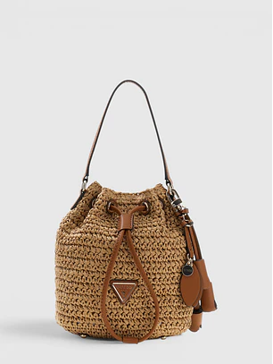Mala Bucket OFELIA em Ráfia Camel - Guess 