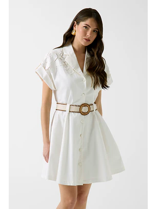 Vestido Curto com Cinto ALEXIS Branco - Guess Marciano