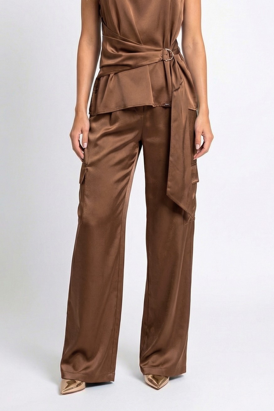 Calças Cargo Acetinadas Castanho - SAHOCO  1
