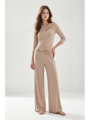 Calças Largas com Aplicação Bege - SAHOCO