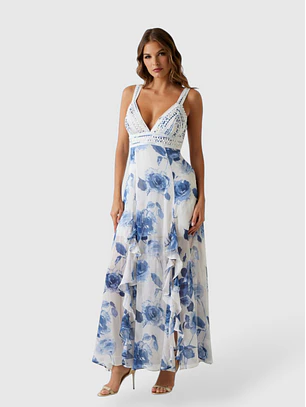 Vestido de Alças SERENA Comprido Floral Azul - Guess 