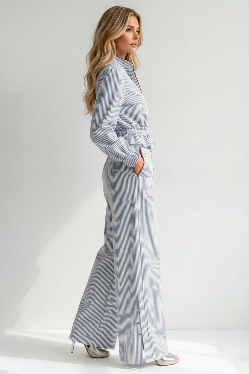 Camisa com Folho Riscas Azul e Branco - SAHOCO  3