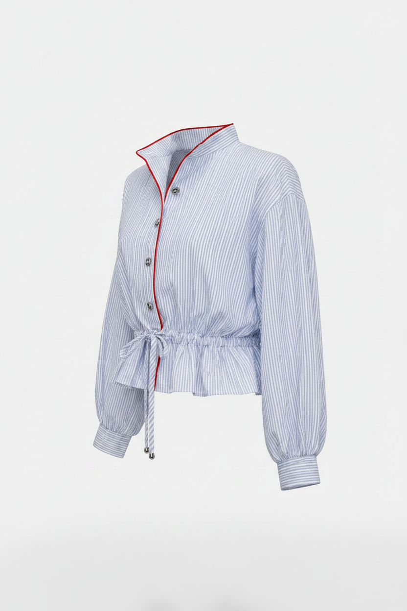 Camisa com Folho Riscas Azul e Branco - SAHOCO  4