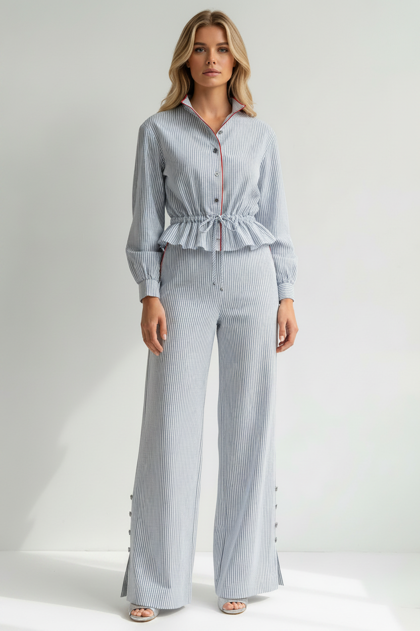 Camisa com Folho Riscas Azul e Branco - SAHOCO  6