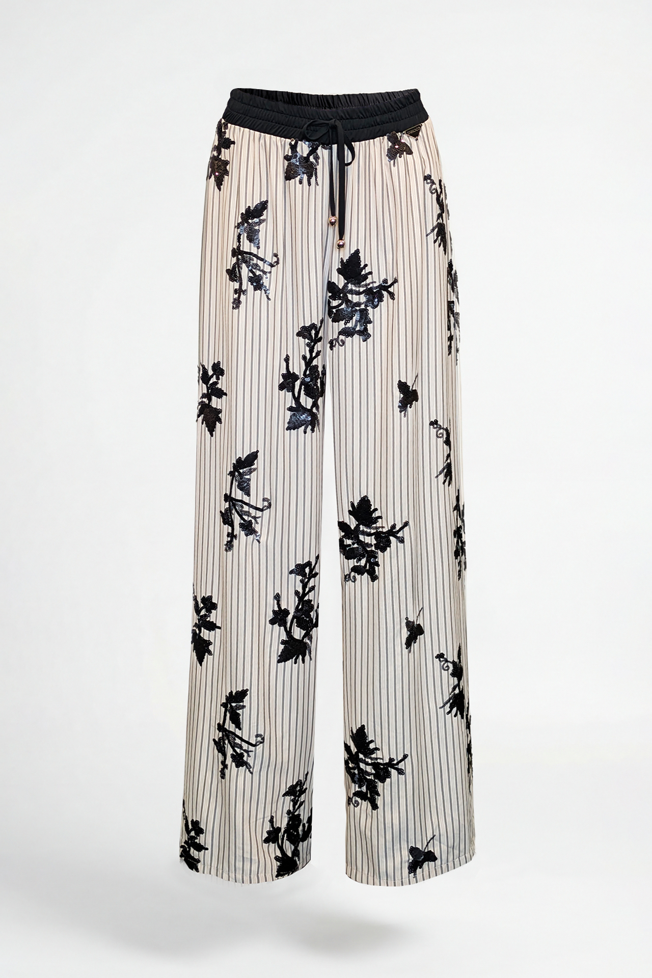 Calças com Riscas e Flores Preto e Branco - SAHOCO 6