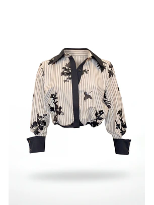 Camisa com Riscas e Flores Preto e Branco - SAHOCO