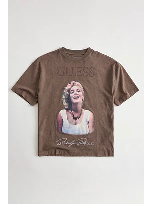 T-shirt 𝗠𝗔𝗥𝗜𝗟𝗬𝗡 𝗠𝗢𝗡𝗥𝗢𝗘 Smile Castanho - Guess