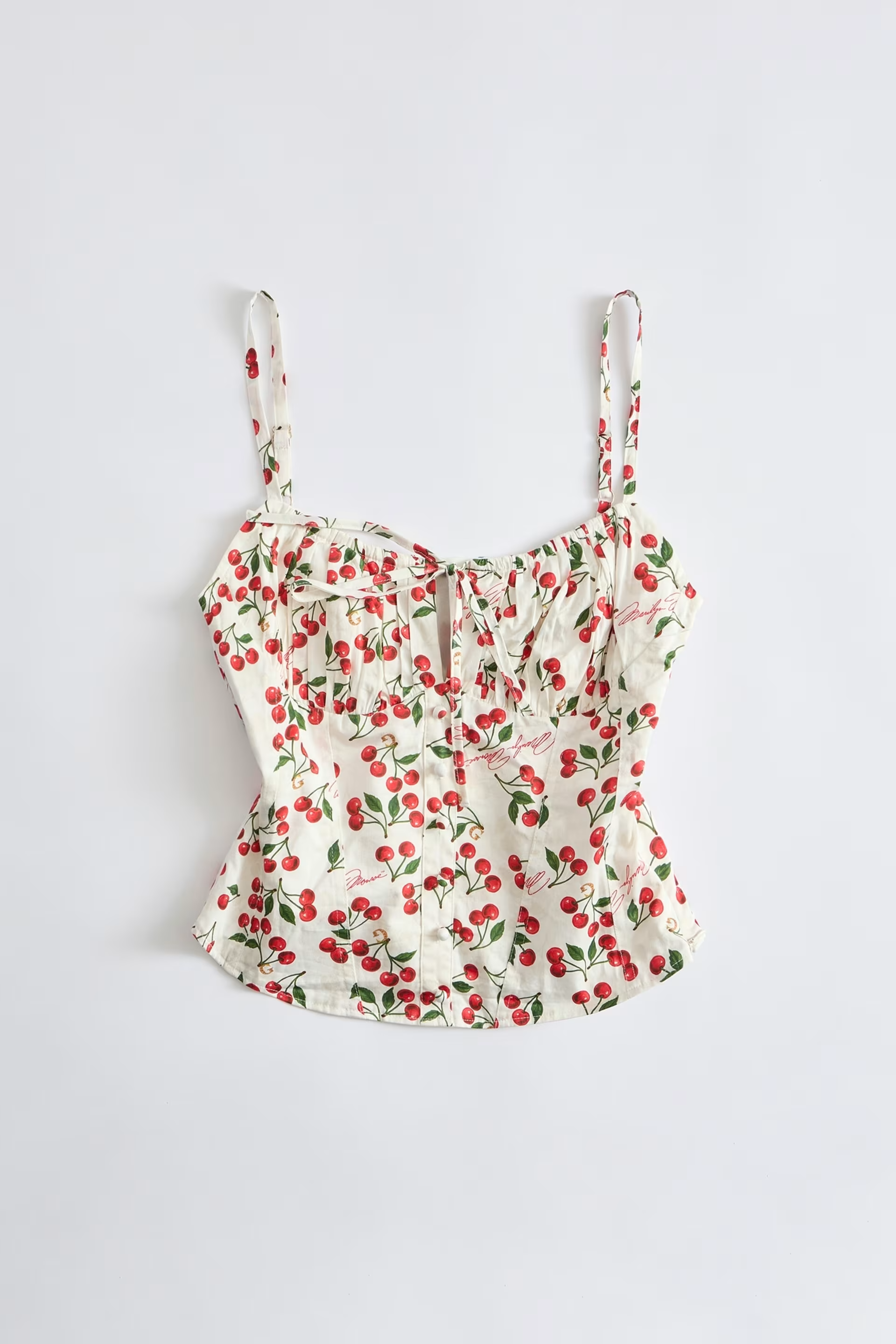 Top Corpete 𝗠𝗔𝗥𝗜𝗟𝗬𝗡 𝗠𝗢𝗡𝗥𝗢𝗘 Cerejas Branco - Guess  1