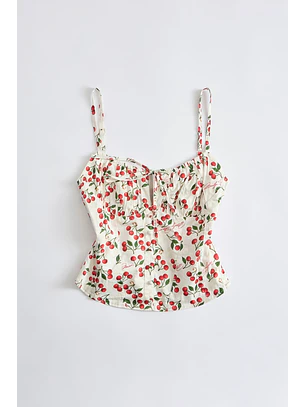 Top Corpete 𝗠𝗔𝗥𝗜𝗟𝗬𝗡 𝗠𝗢𝗡𝗥𝗢𝗘 Cerejas Branco - Guess 