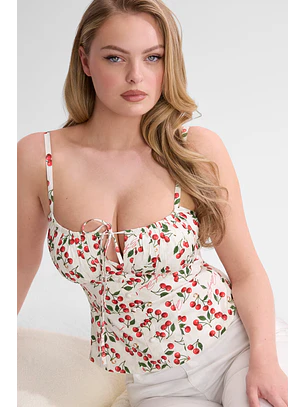 Top Corpete 𝗠𝗔𝗥𝗜𝗟𝗬𝗡 𝗠𝗢𝗡𝗥𝗢𝗘 Cerejas Branco - Guess 