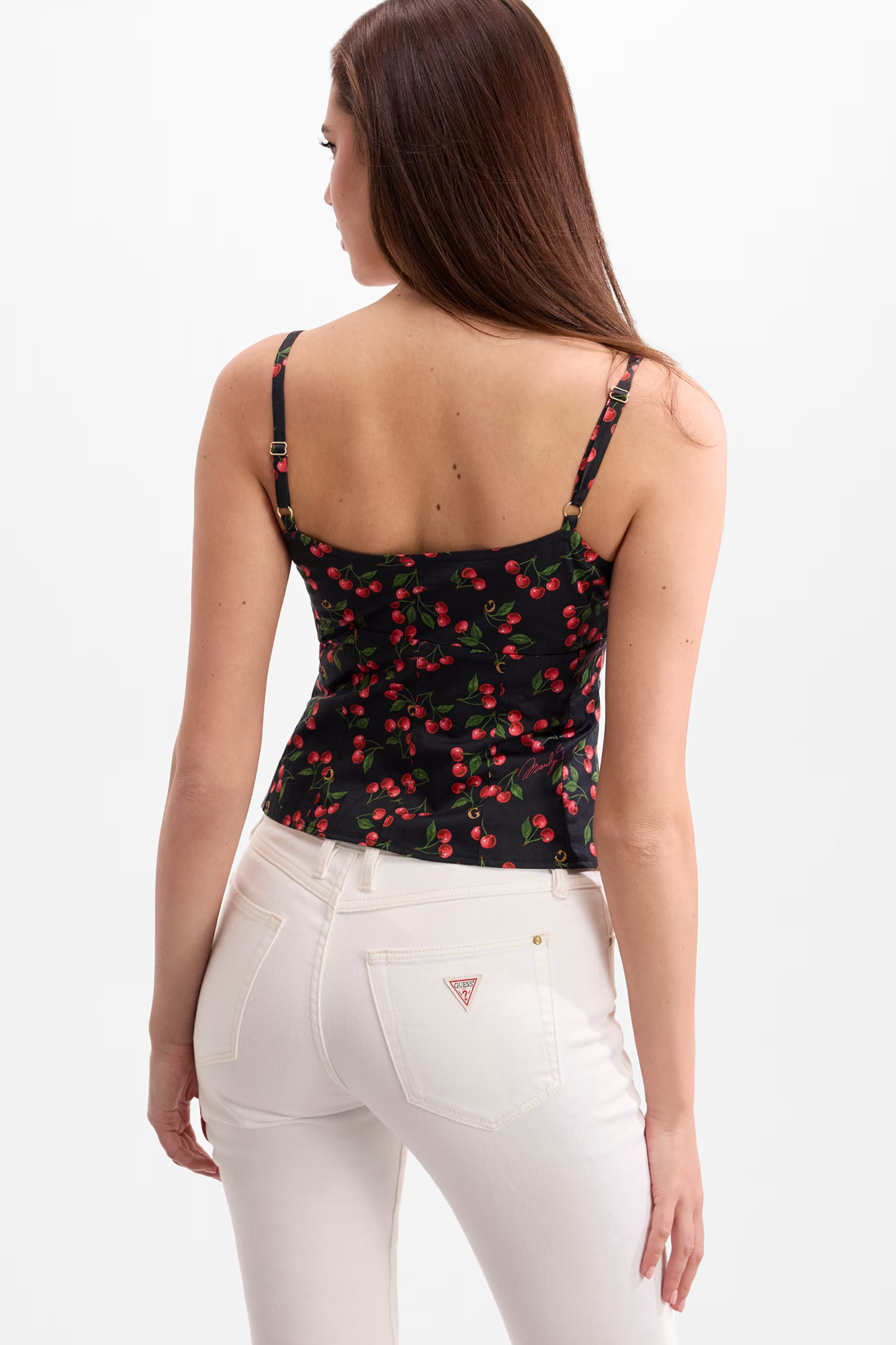 Top Corpete 𝗠𝗔𝗥𝗜𝗟𝗬𝗡 𝗠𝗢𝗡𝗥𝗢𝗘 Cerejas Preto - Guess 4