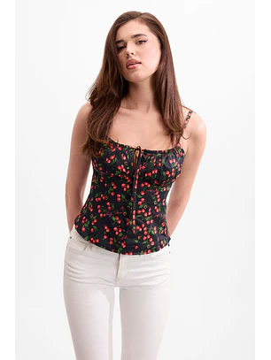 Top Corpete 𝗠𝗔𝗥𝗜𝗟𝗬𝗡 𝗠𝗢𝗡𝗥𝗢𝗘 Cerejas Preto - Guess