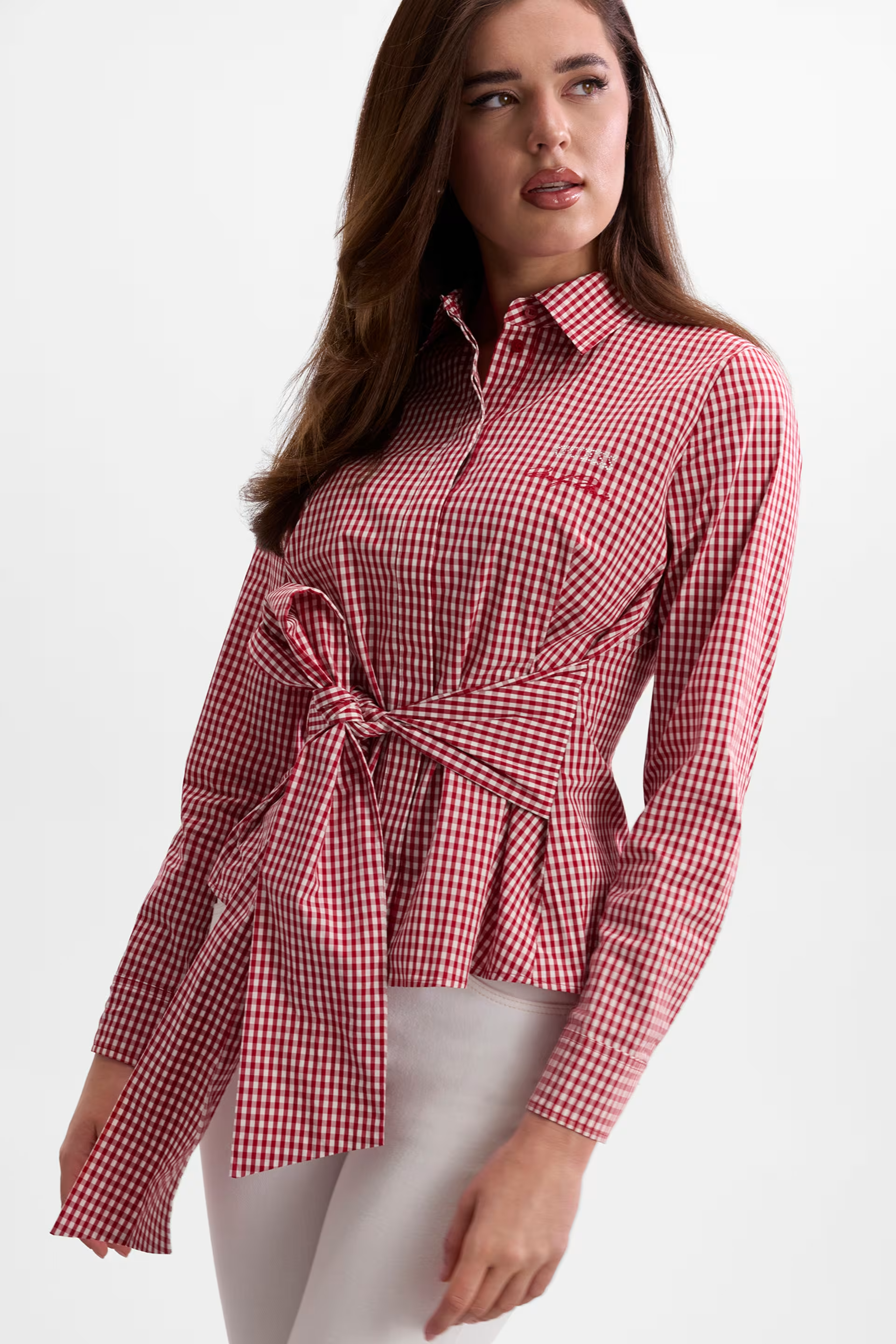 Camisa Laço 𝗠𝗔𝗥𝗜𝗟𝗬𝗡 𝗠𝗢𝗡𝗥𝗢𝗘 Vichy Vermelho - Guess 2