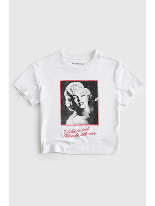 T-shirt Iconic 𝗠𝗔𝗥𝗜𝗟𝗬𝗡 𝗠𝗢𝗡𝗥𝗢𝗘 Branco - Guess 