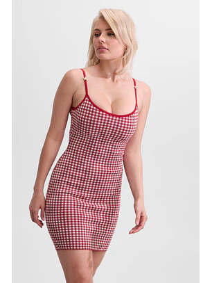 Vestido de Alças 𝗠𝗔𝗥𝗜𝗟𝗬𝗡 𝗠𝗢𝗡𝗥𝗢𝗘 Vichy Vermelho - Guess 