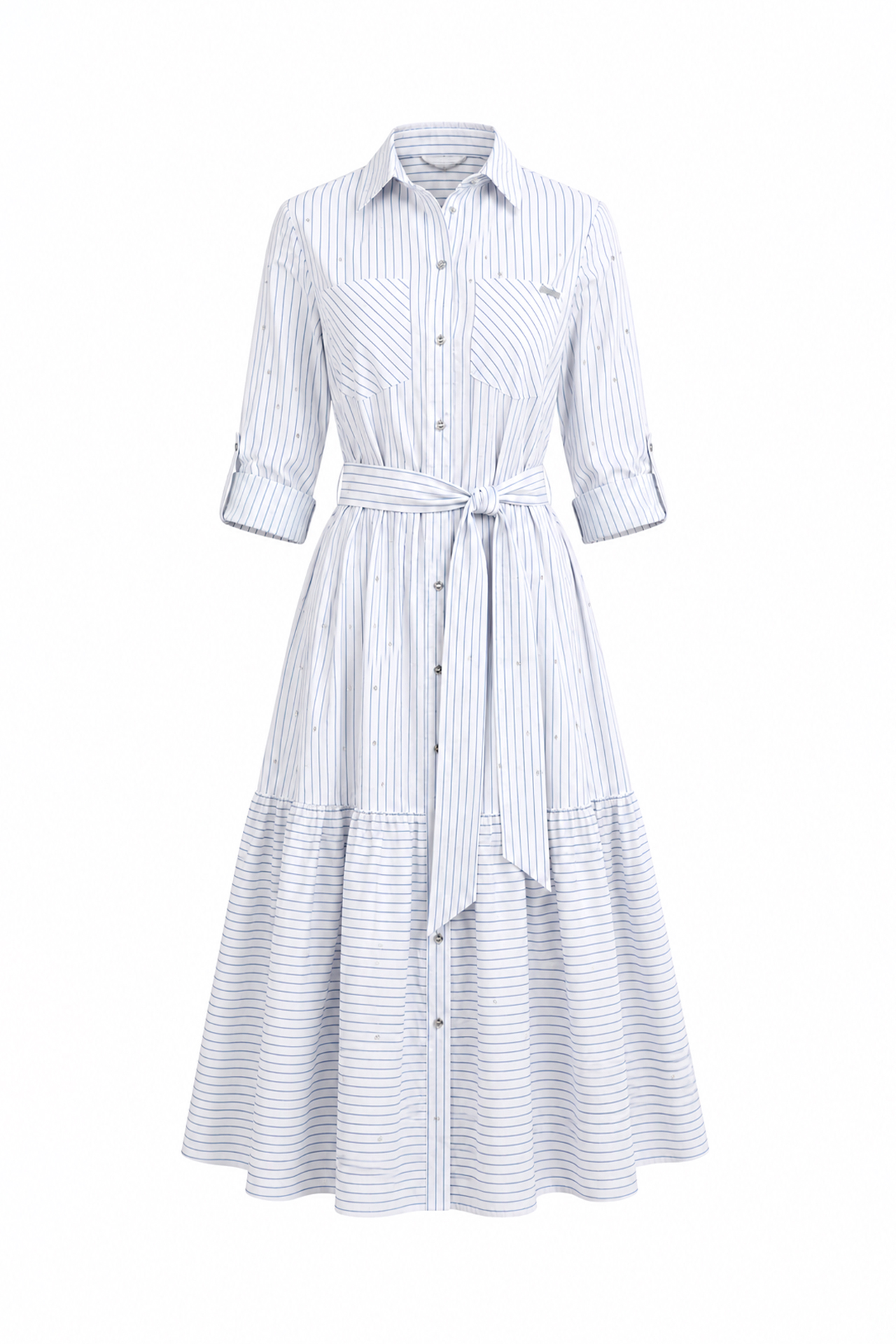 Vestido Comprido Riscas e Brilhos Branco e Azul - SAHOCO  6