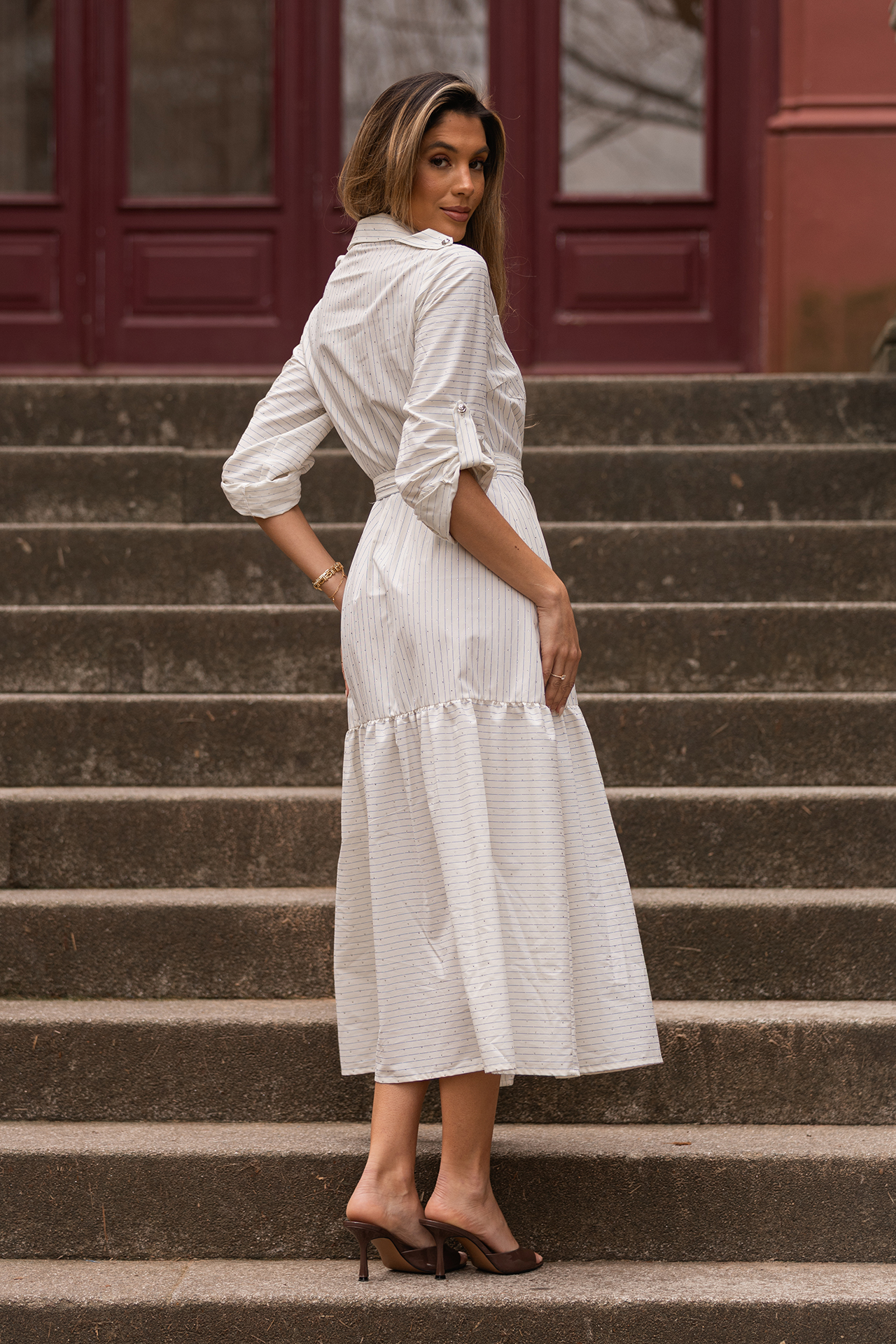 Vestido Comprido Riscas e Brilhos Branco e Azul - SAHOCO  4