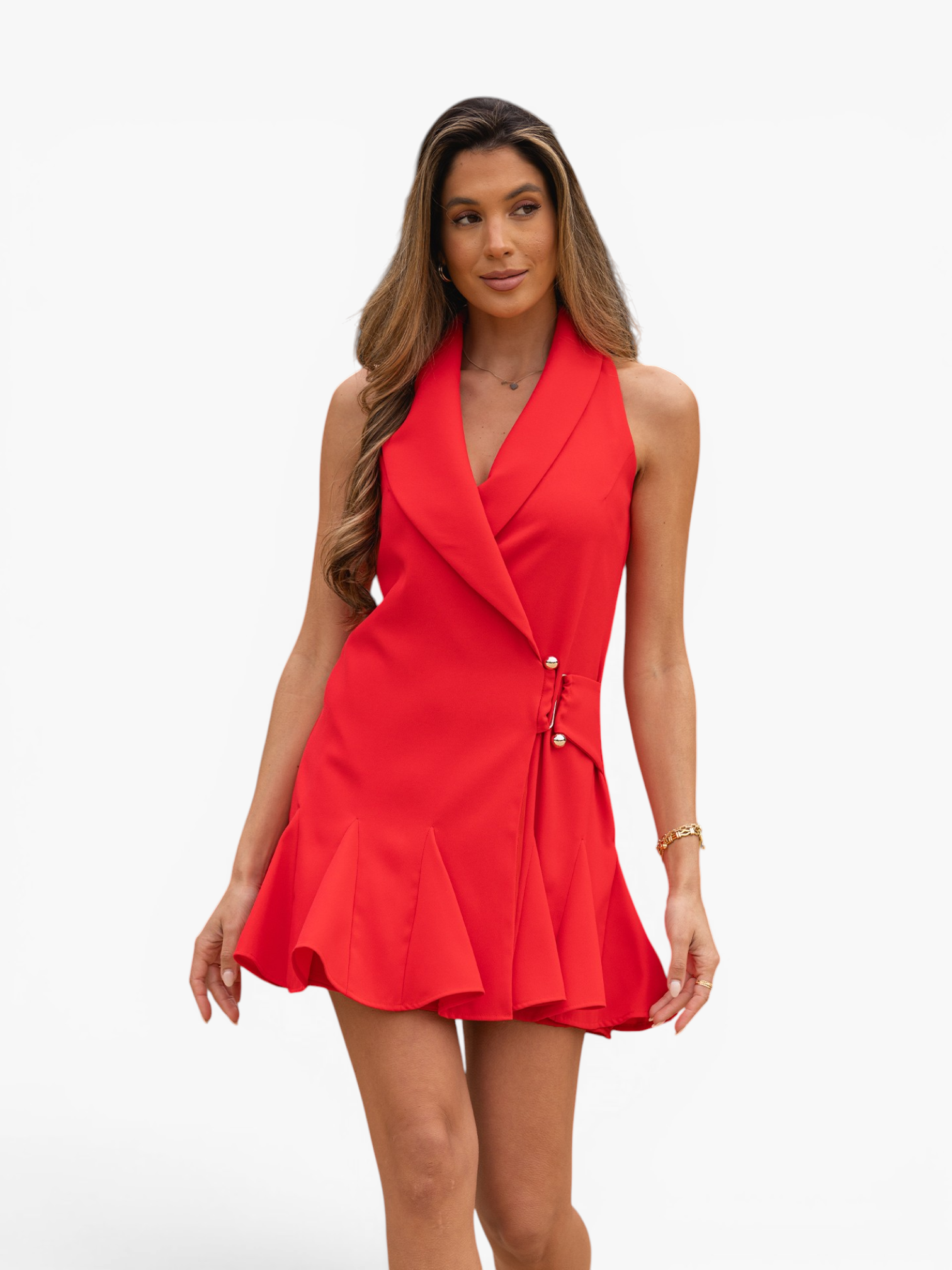 Vestido Curto com Folhos Vermelho - SAHOCO 1