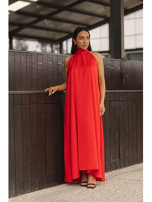 Vestido Halter Acetinado Vermelho - SAHOCO