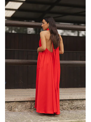 Vestido Halter Acetinado Vermelho - SAHOCO