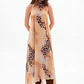 Vestido Halter Acetinado Print Castanho - SAHOCO - Thumbnail 1