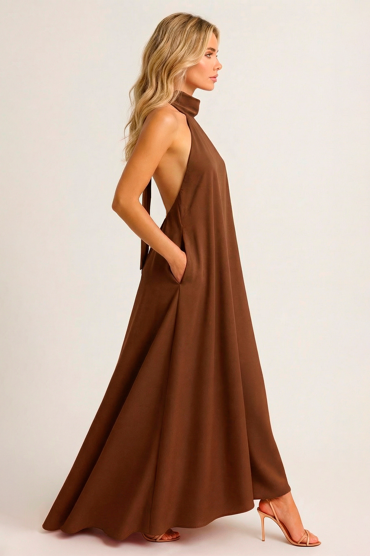 Vestido Halter Acetinado Castanho - SAHOCO 1