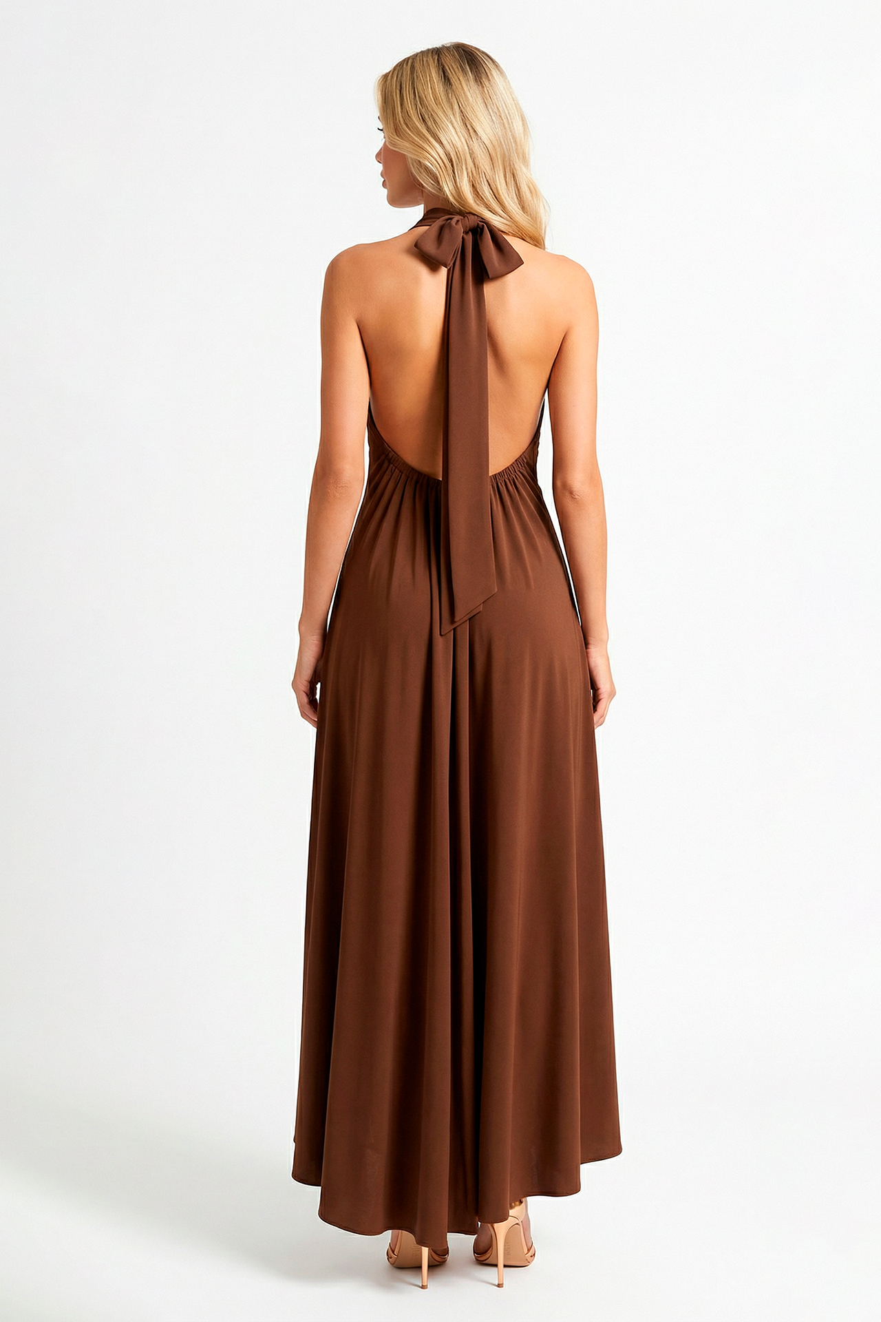 Vestido Halter Acetinado Castanho - SAHOCO 2