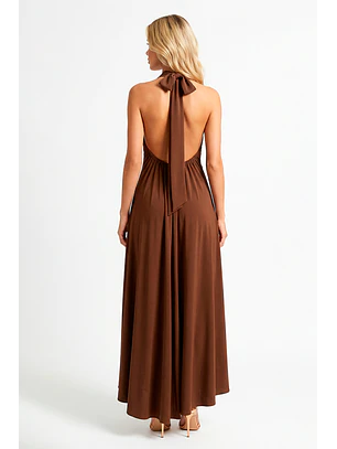 Vestido Halter Acetinado Castanho - SAHOCO